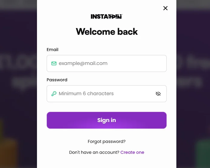 InstaSpin login form