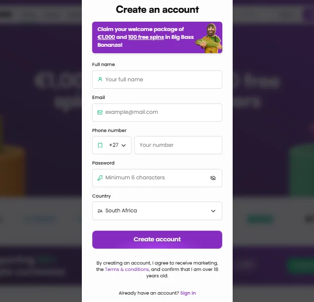 InstaSpin registration form